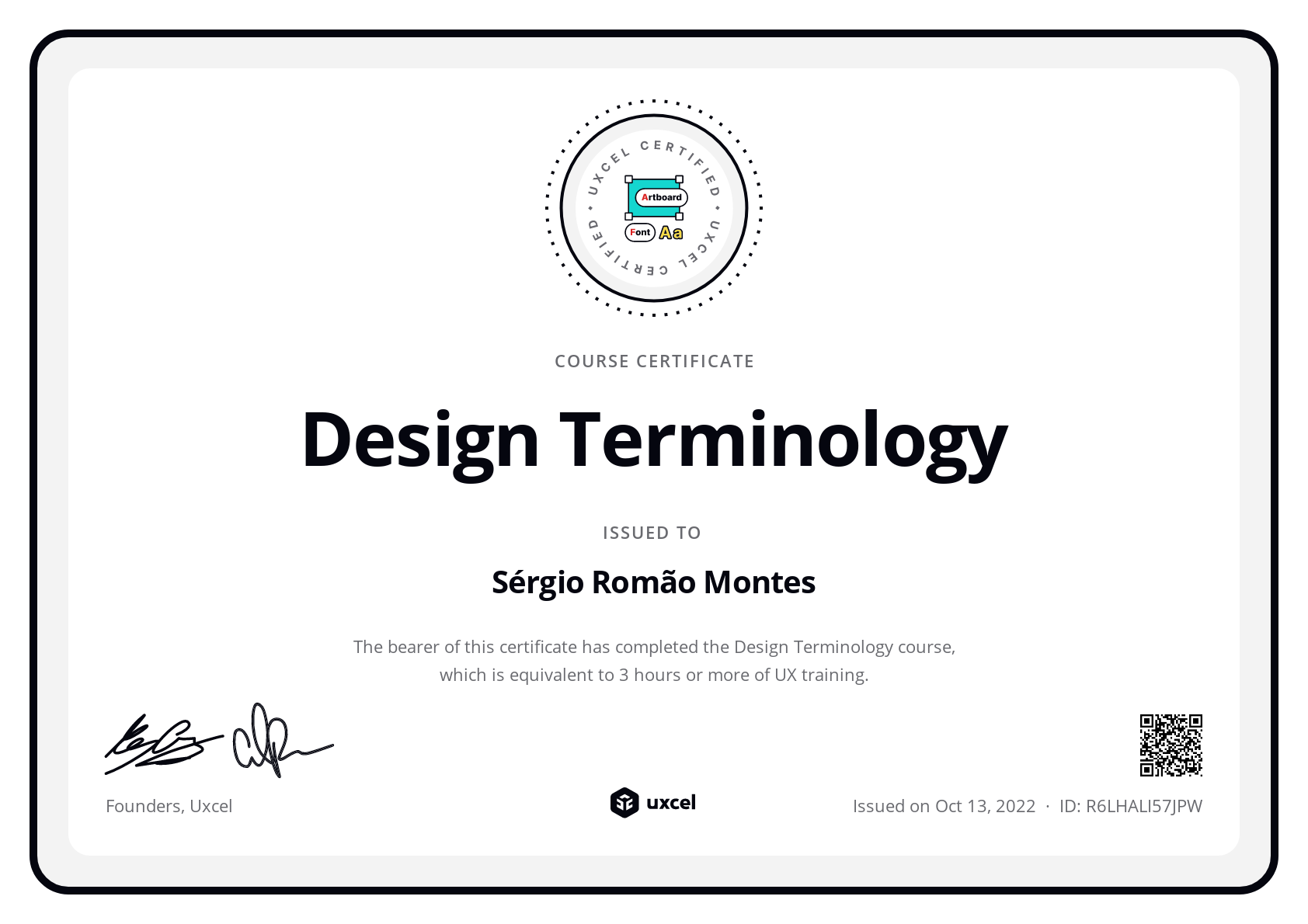 Sérgio Romão Montes's certificate